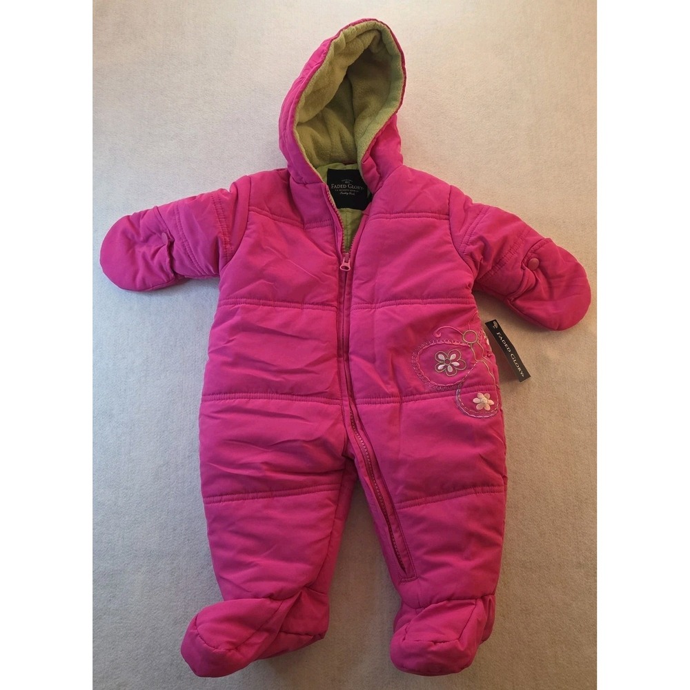 Infant Girl's Faded Glory Size 0-3M Pink Zip Up Snowsuit Butterfly 2010 NWT